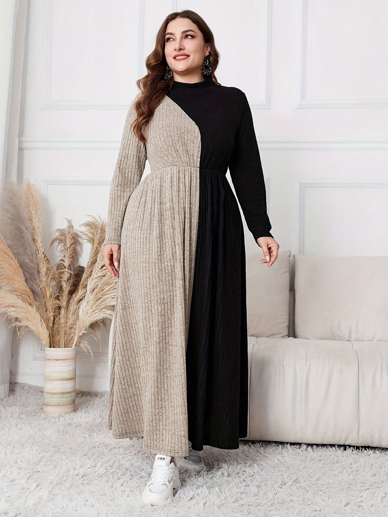 Women's Elegant French-Style Full-Length Dress with Long Sleeves