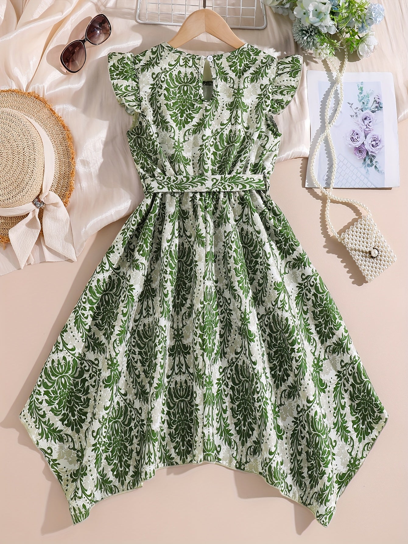 French Vintage Elegance Girls' Mid-Length Floral Print Dress