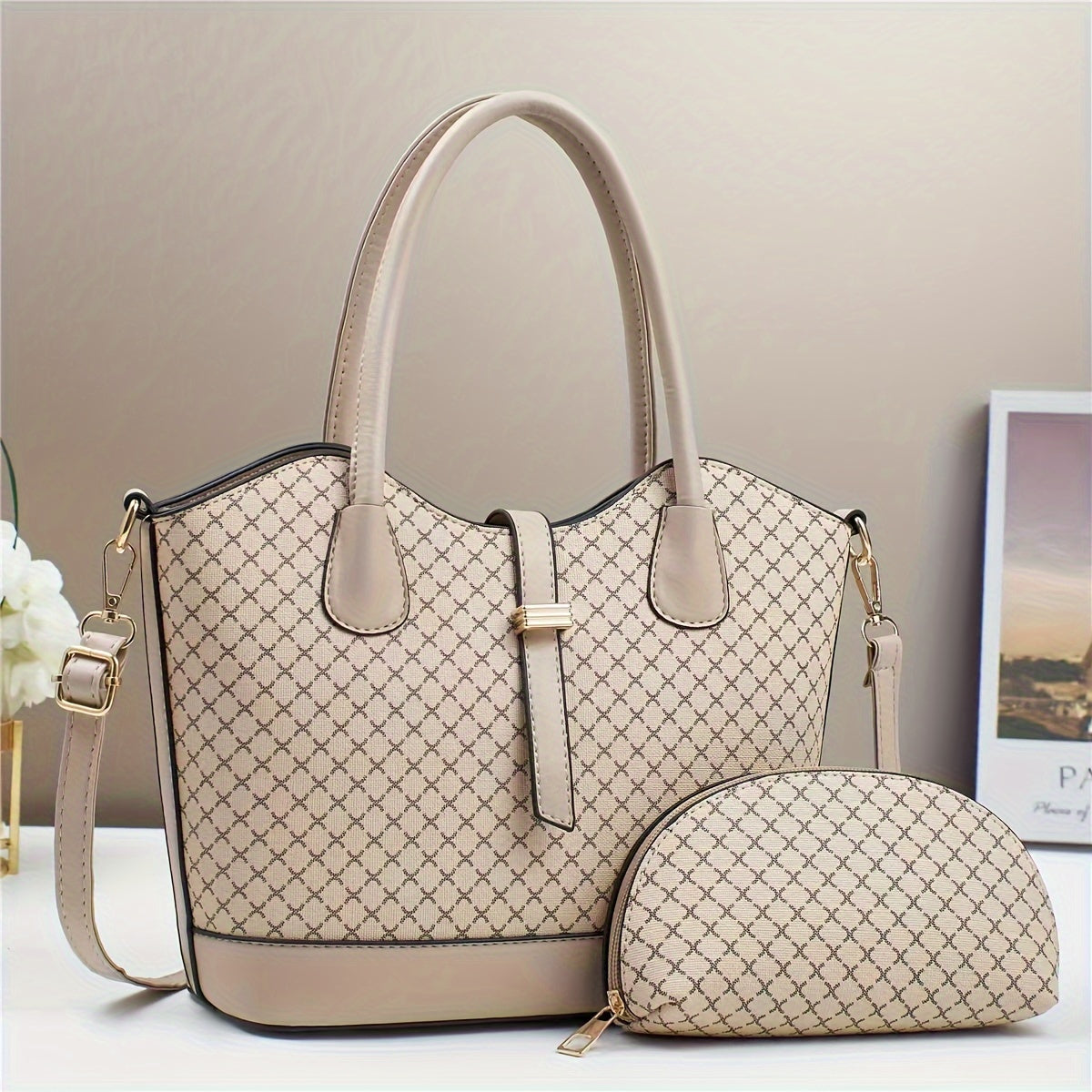 Trendy Women's Large Tote & Shoulder Bag Set