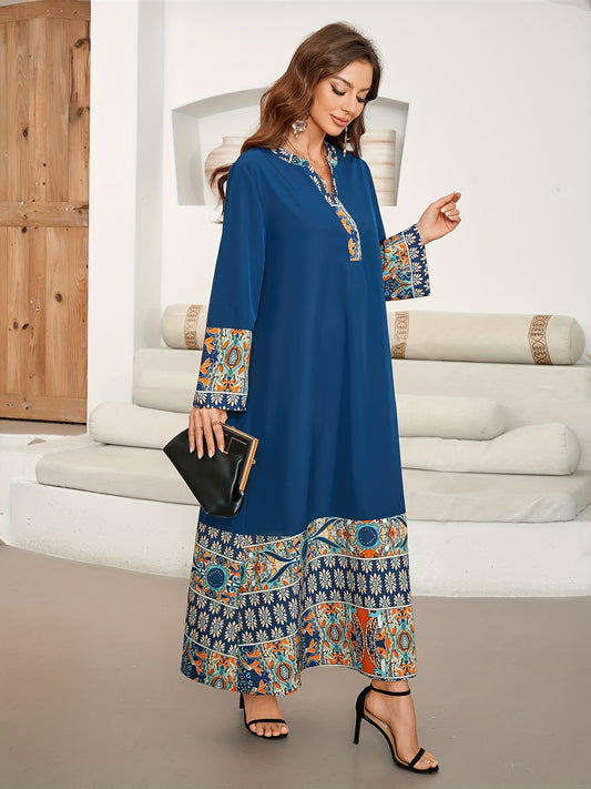 Elegant Notched Neck, Long Sleeve, Loose Fit