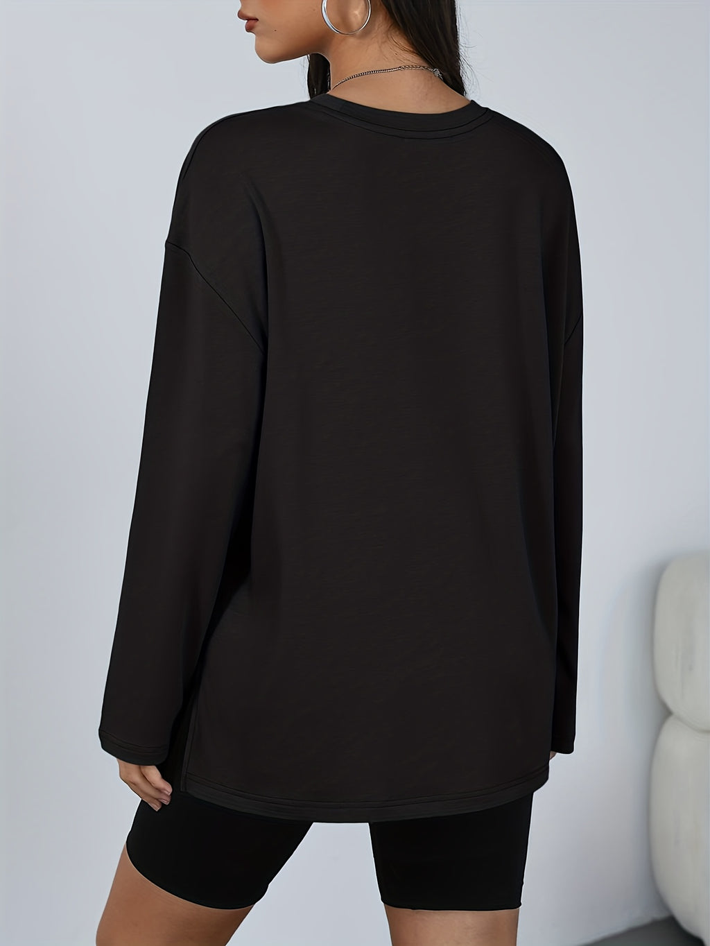 Oversized Three-Piece Women's Comfortable Top Casual Basic Side Slit Shirt Loose