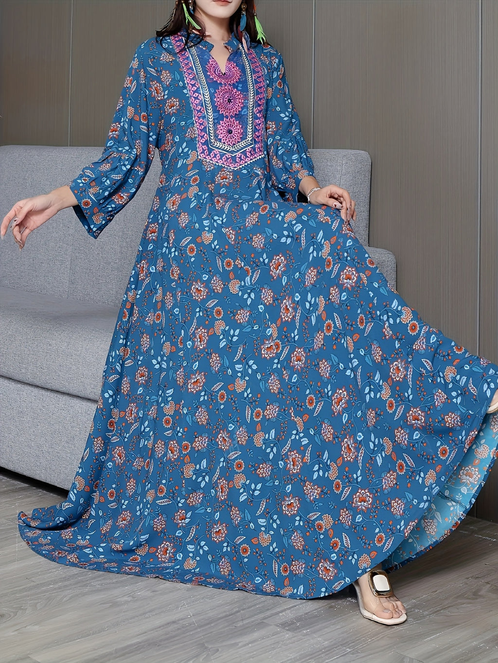 Embroidery Dress Ethnic Style Long Skirt Retro Vintage Casual Maxi Dress