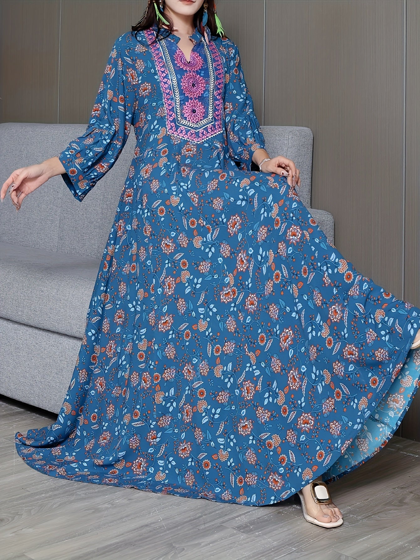 Embroidery Dress Ethnic Style Long Skirt Retro Vintage Casual Maxi Dress