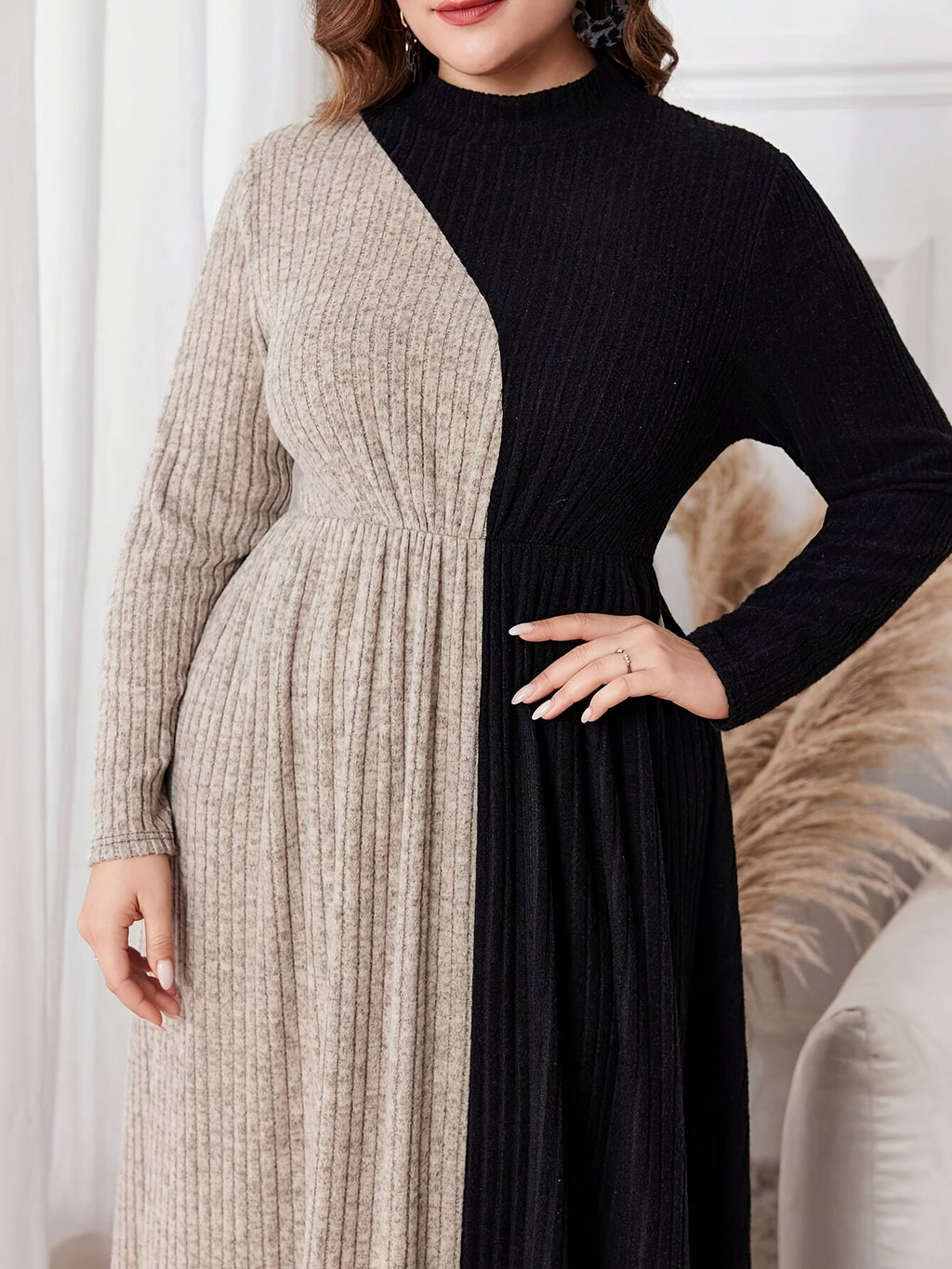 Women's Elegant French-Style Full-Length Dress with Long Sleeves