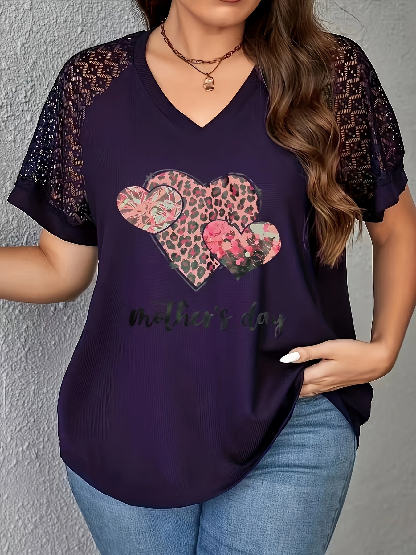 Floral Heart Design with Leopard Print, T Shirts for Women