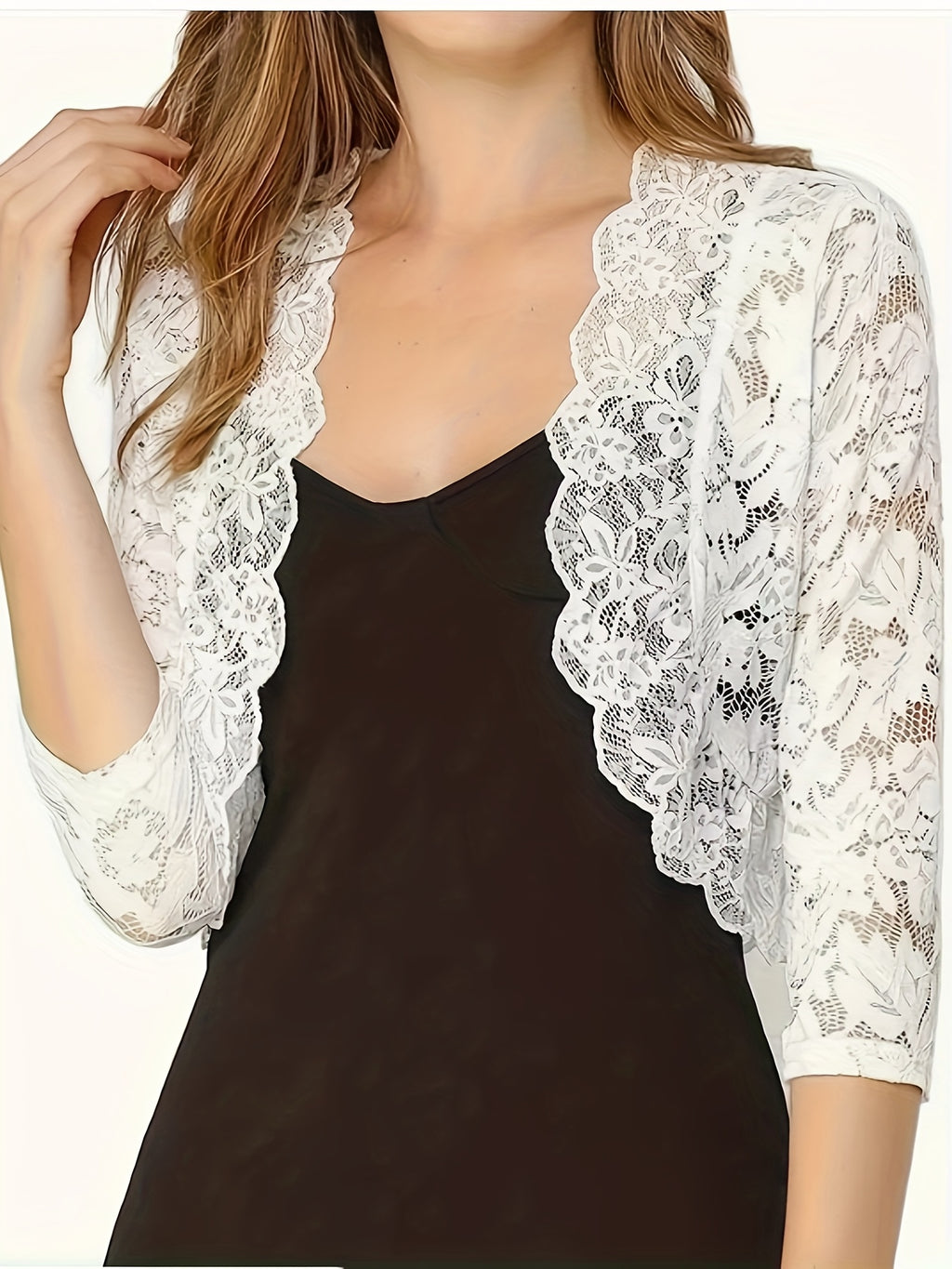 Women's Short Collarless Three-Quarter Length Sleeve