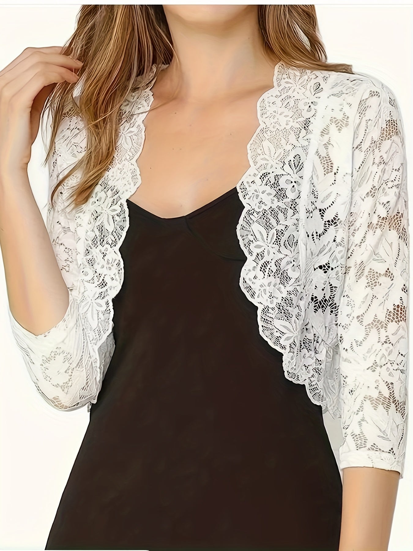 Women's Short Collarless Three-Quarter Length Sleeve