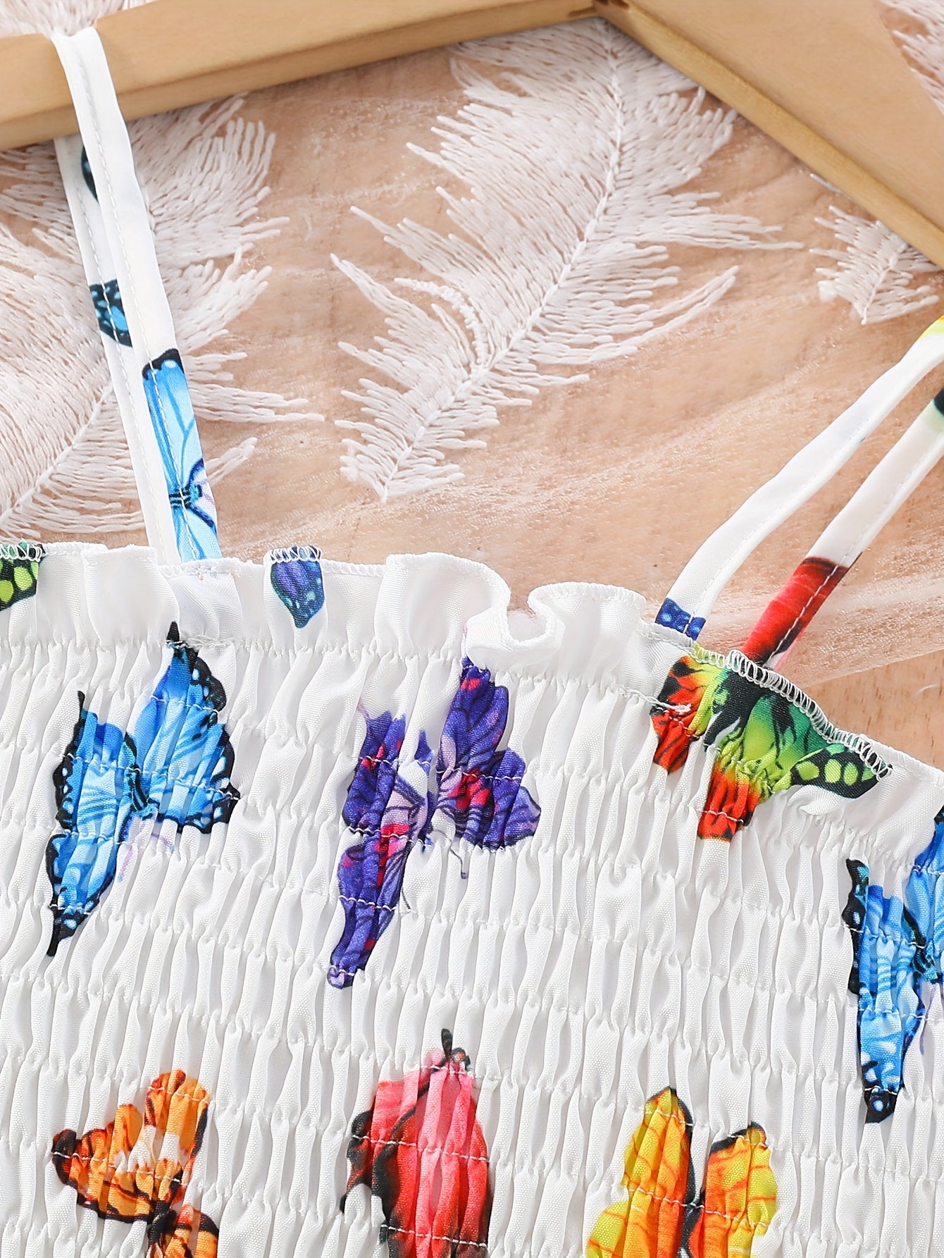 Girls' Two-Piece Set with Spaghetti Strap Butterfly Print Top