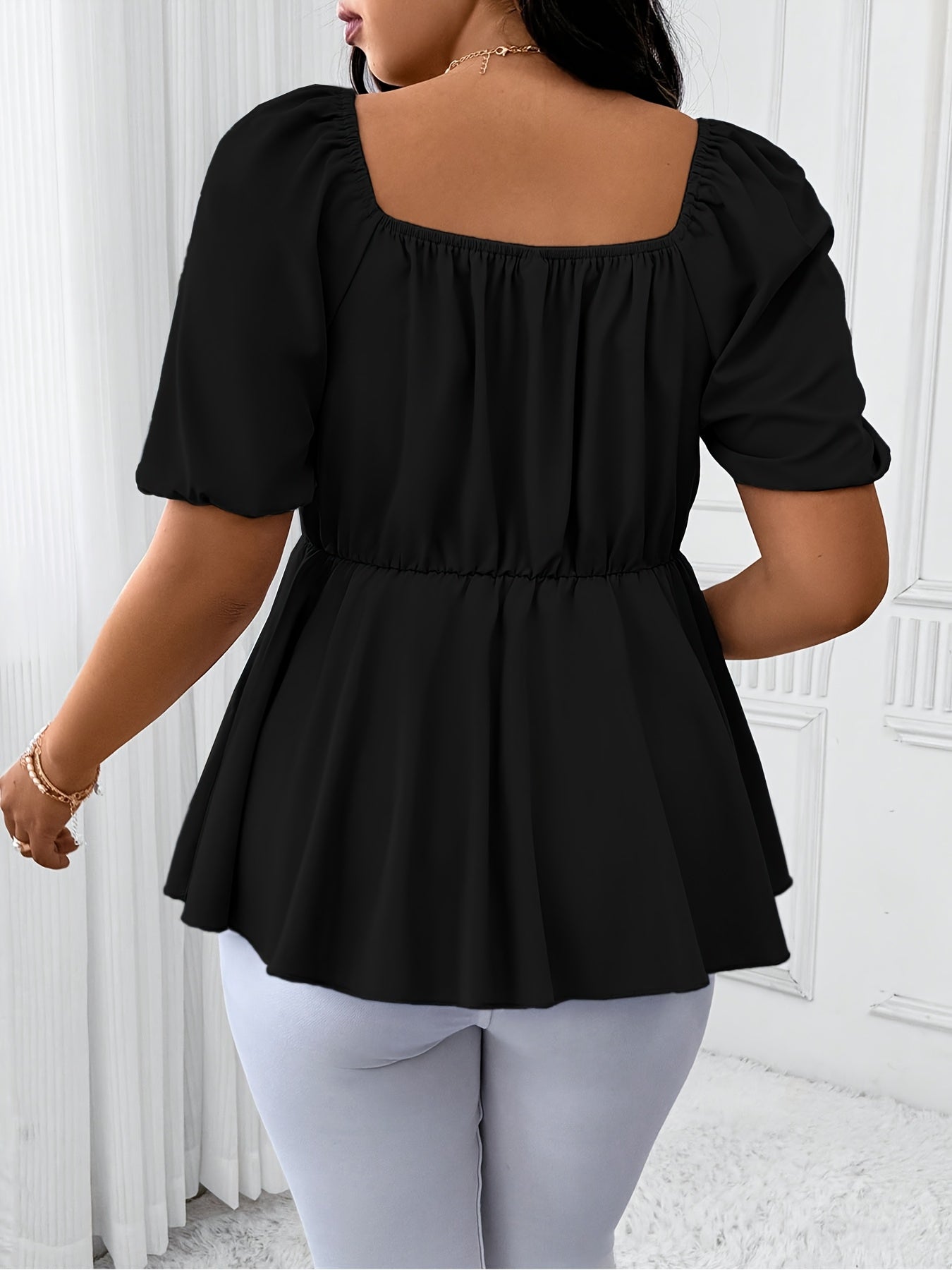 Elegant Plus Size Women's Deep V-Neck Blouse - Short Sleeve