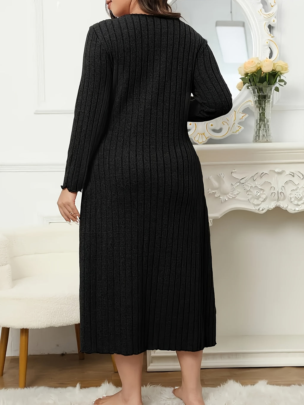 New Plus-Size Two-Piece Set: Comfortable Home Wear with Bow Neckline