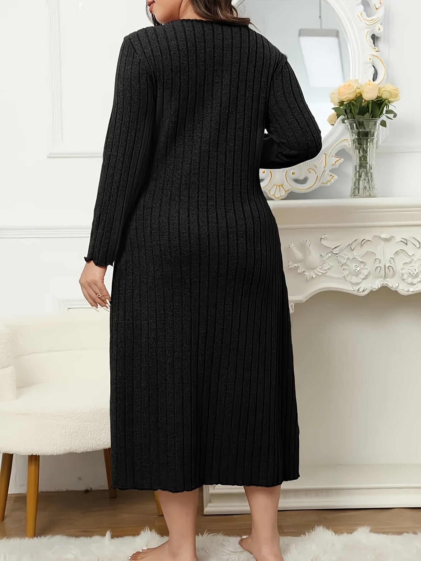 New Plus-Size Two-Piece Set: Comfortable Home Wear with Bow Neckline