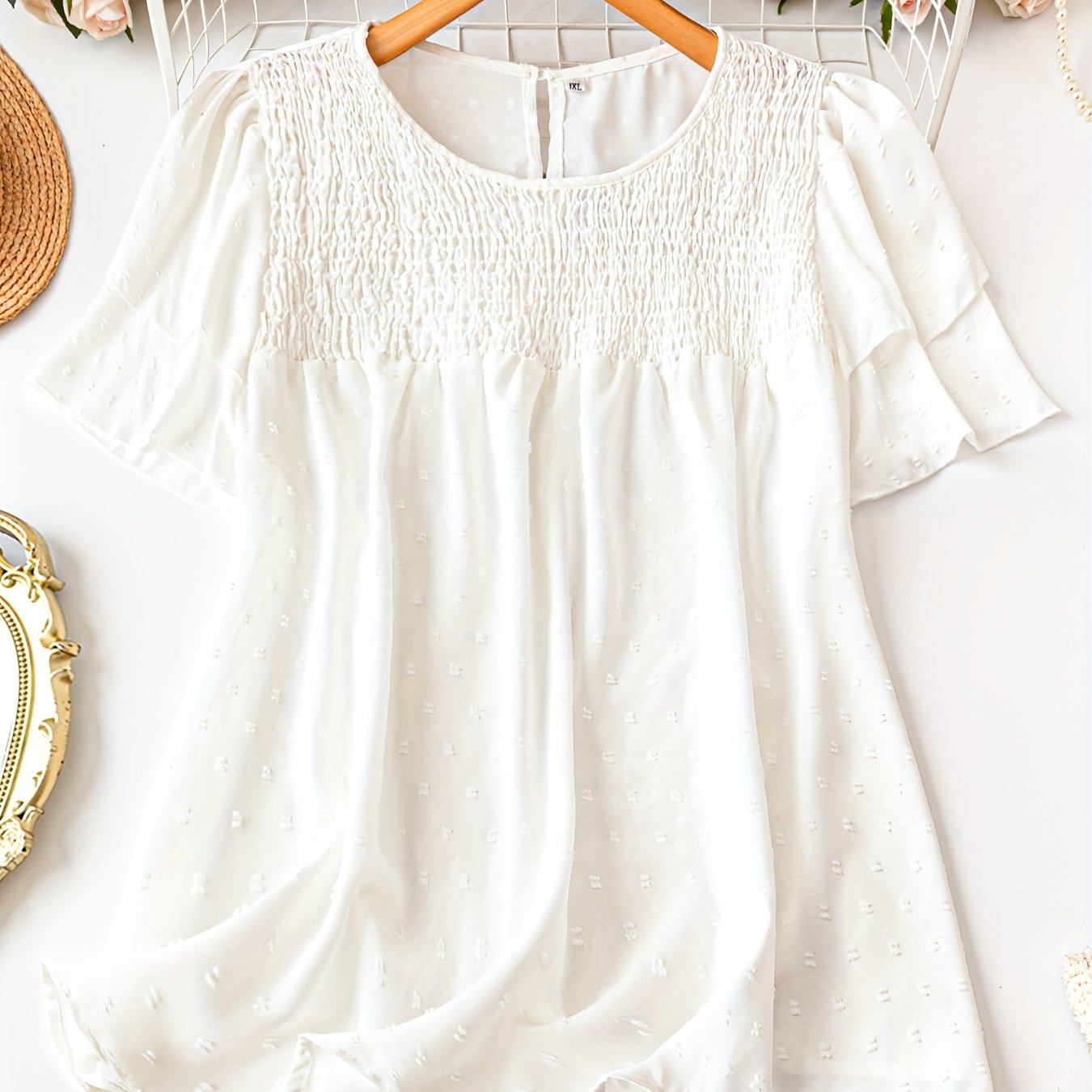 Women's Plus Size Jacquard Polka Dot Shirt