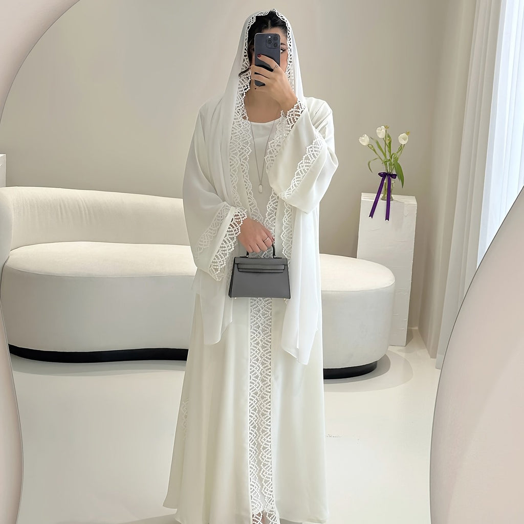 2pcs Set with Lace Trim Muslim Kaftan