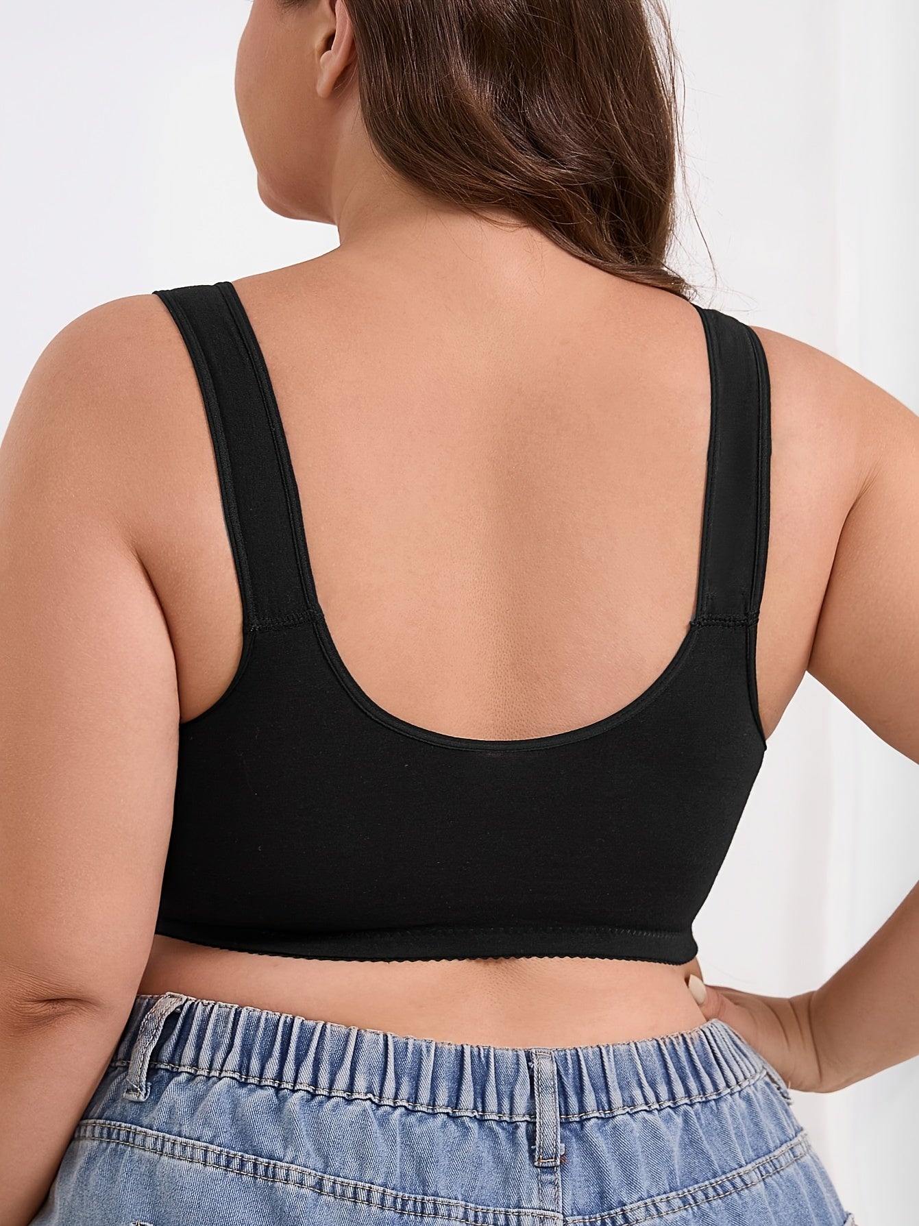 Plus Size Women's Wire-Free Bra Front Closure, Contrast Lace