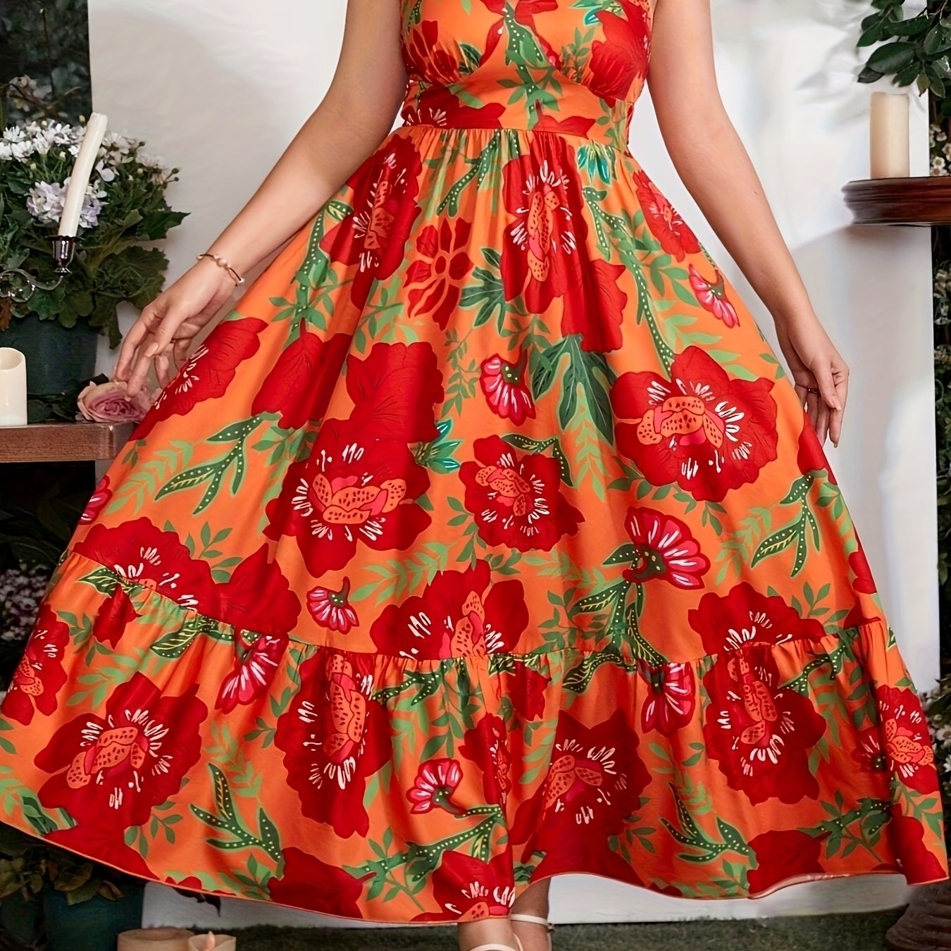 Women's Plus Size Floral Midi Dress