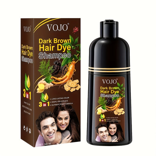 Herbal Hair Dye Shampoo - Fast Coloring, Suitable for Both Men and Women, Contains Ginseng and Ginger Extracts, Available in Dark Brown, Wine Red, Black