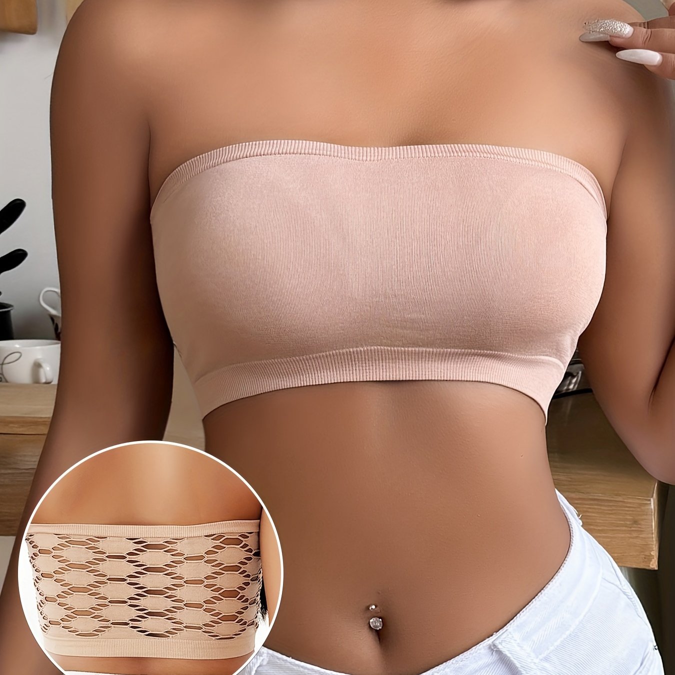 Hollow Mesh Tube Bra, Sexy & Breathable Wireless Bandeau Bra, Women's Lingerie & Underwear