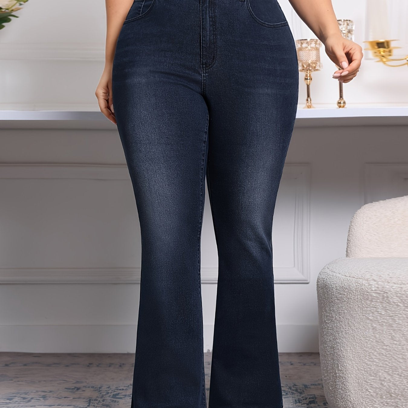 Flare Leg Plain Washed Casual Style Zipper Button Pants