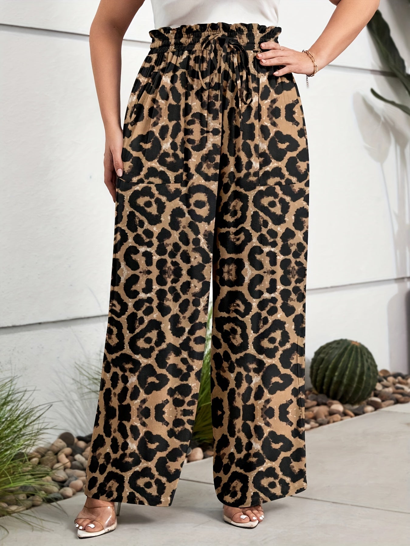 Women's Plus Size Leopard Print Wide Leg Pants