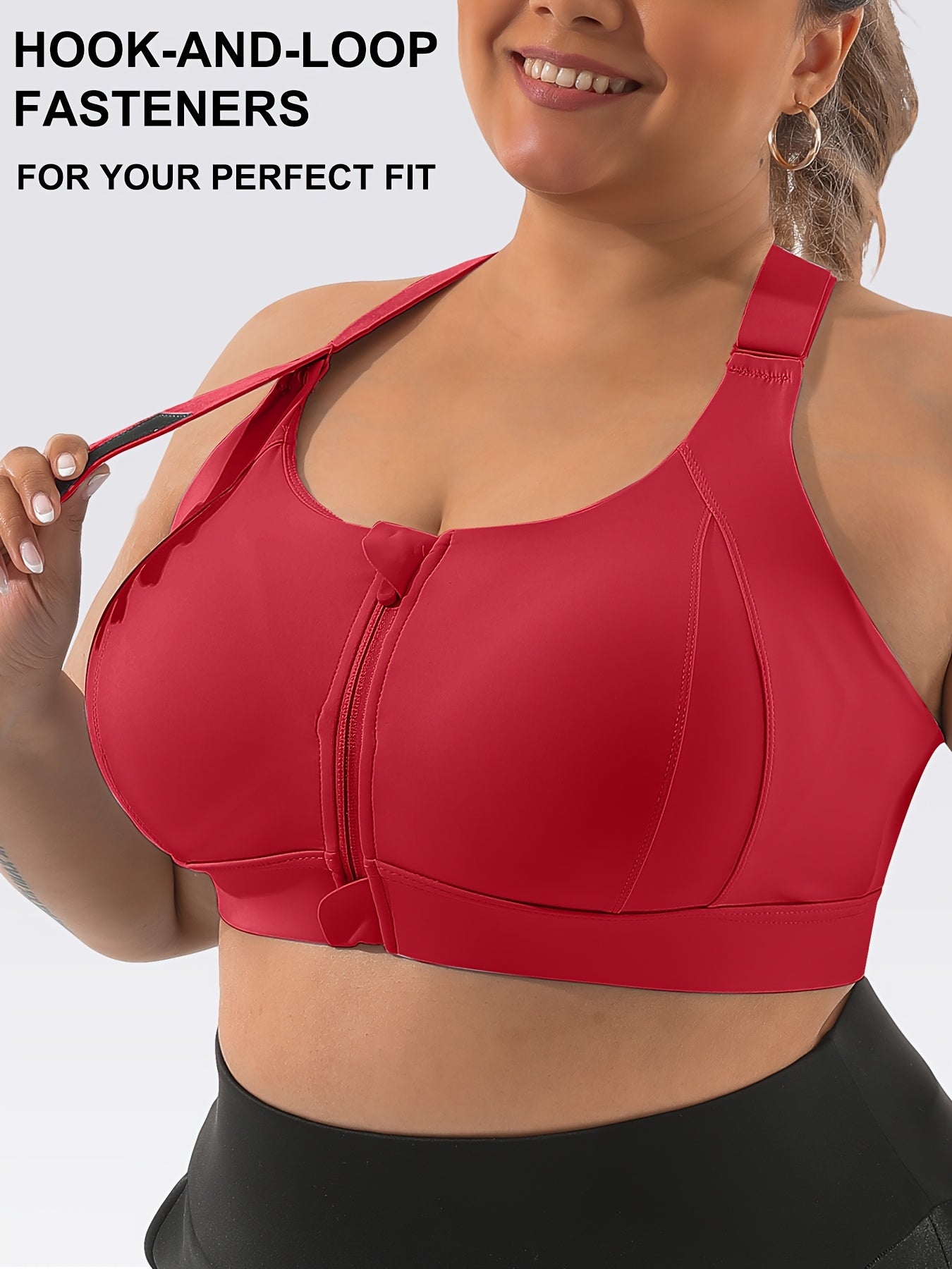 Plus Size Sports Bra with Front Zipper - High Impact, High Support, Adjustable Straps for Yoga