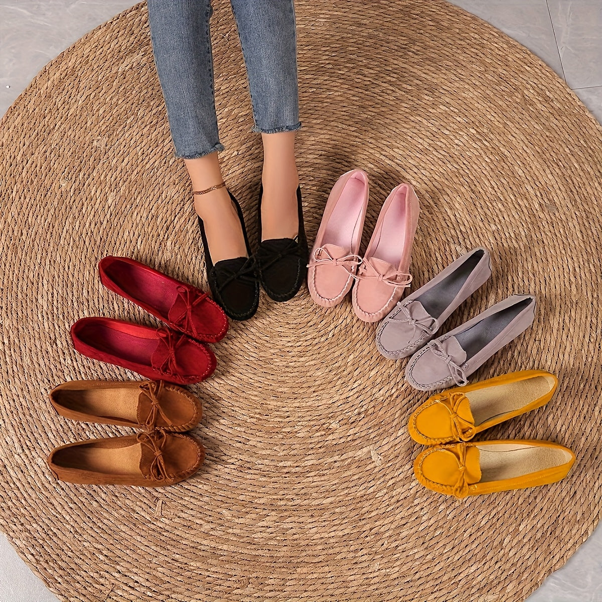 [Pair of Vintage Loafers] Vintage Style Pair of Women's Loafers | Solid Color Slip-On Flats with Bow, Suitable for All Seasons, Fashionable Retro Shoes