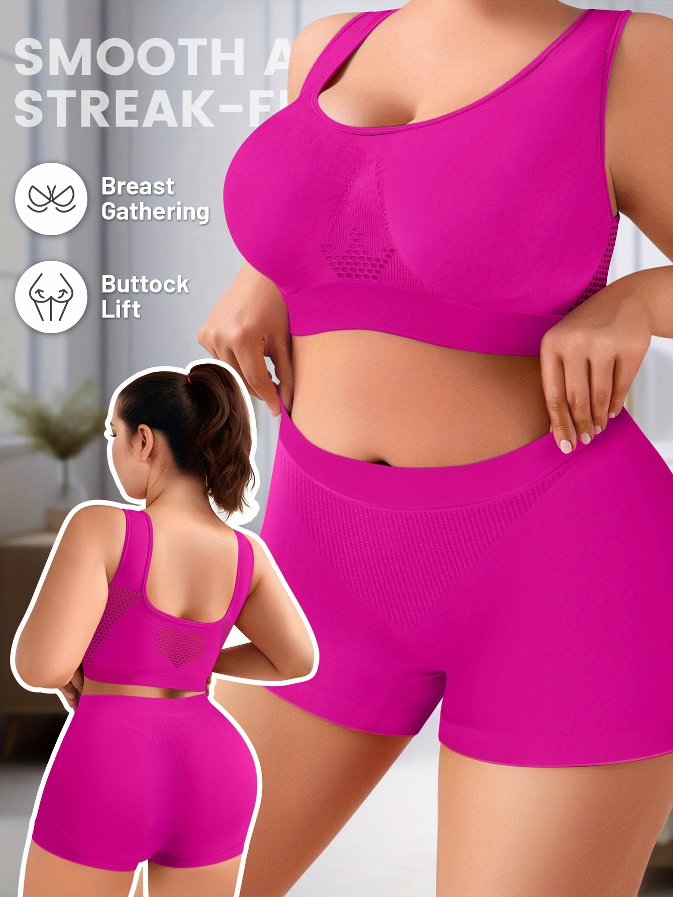 One Set Women's Plus Size Lingerie Bra and Panty Set Seamless Top Oversized Comfortable Loose Home Leisure Sports Bra