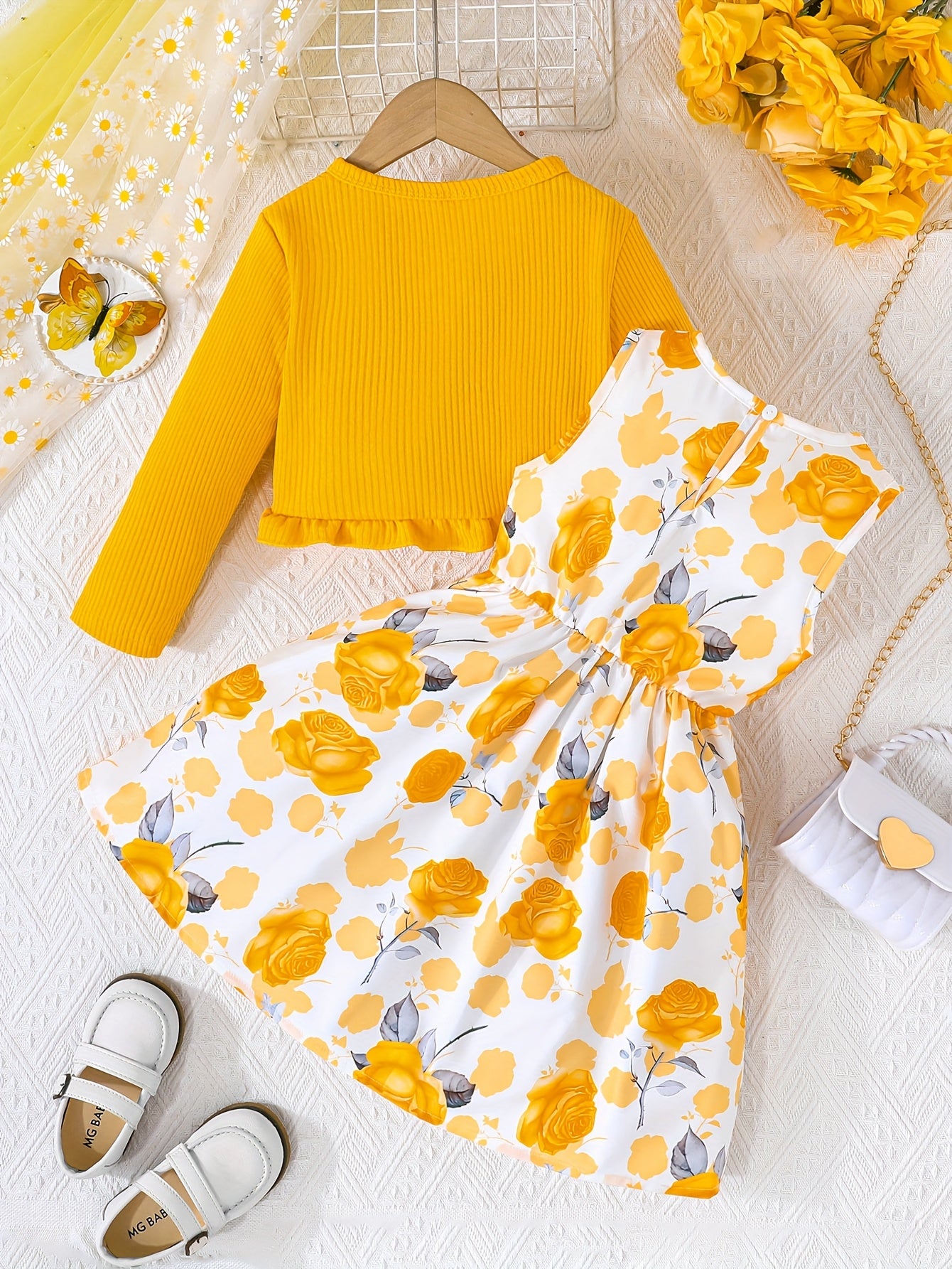 Girls' Floral Print Casual Sleeveless Dress