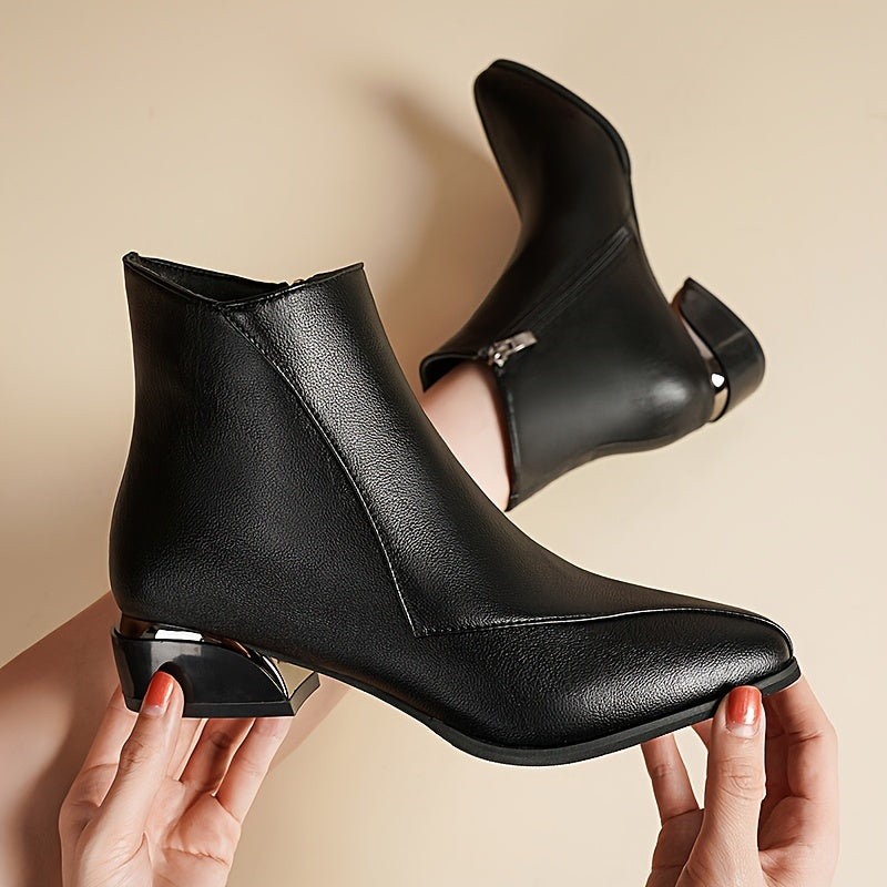 New Thick-Heel Short Boots for Women with Pointed Toe