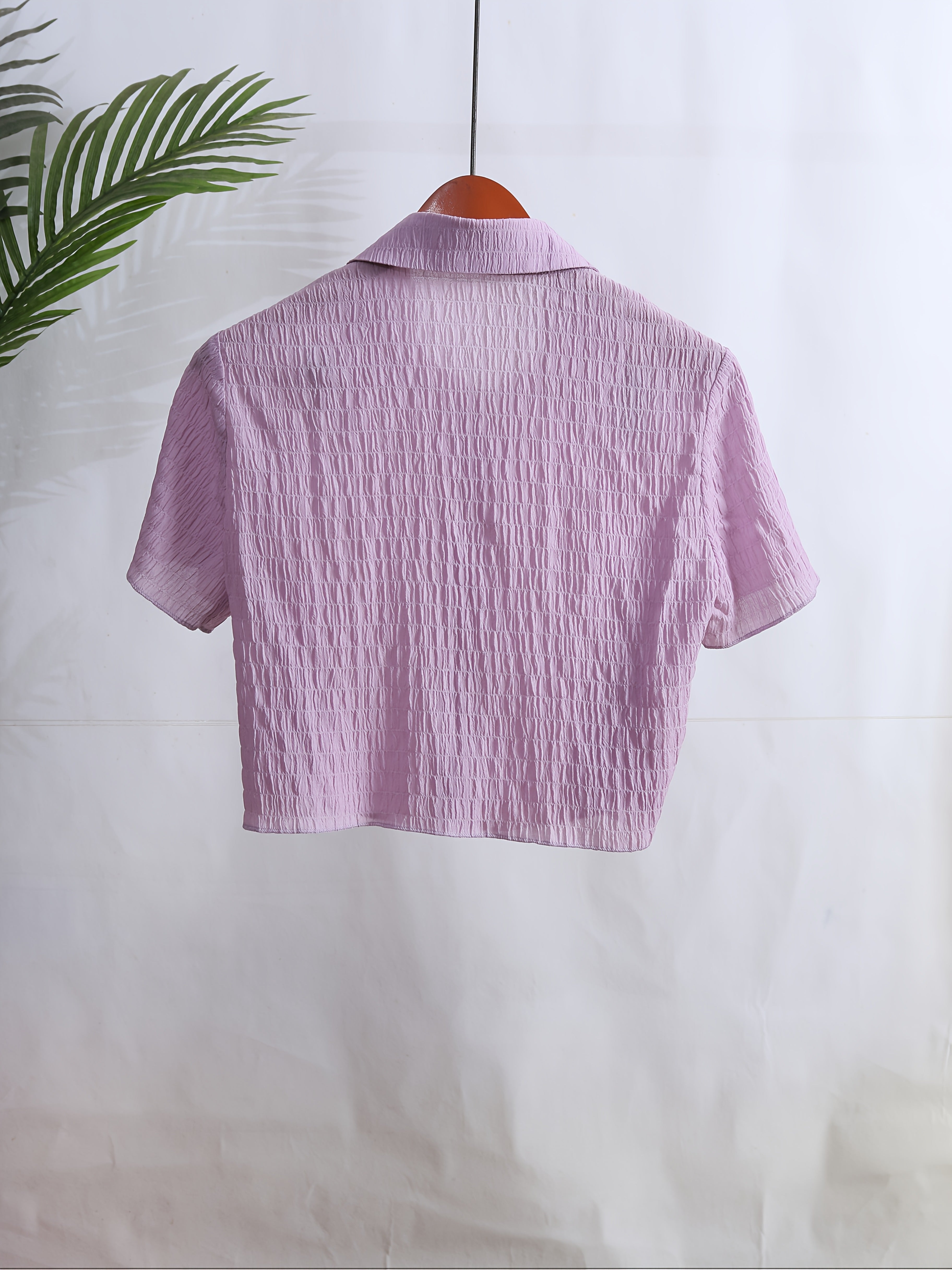 Women's Casual Red Short Sleeve Button-Up Shirt - Machine Washable, Collared Design