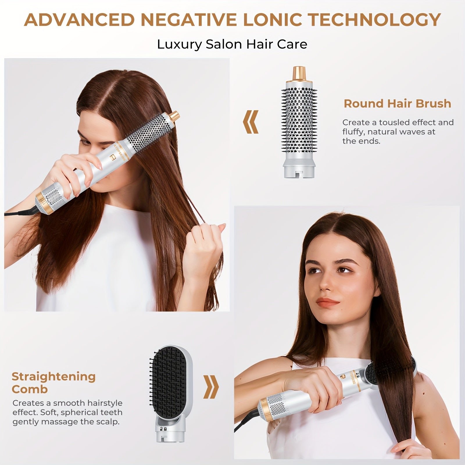 5in 1 Hot Air Brush Hair Styler Detachable Straightener Comb Curler