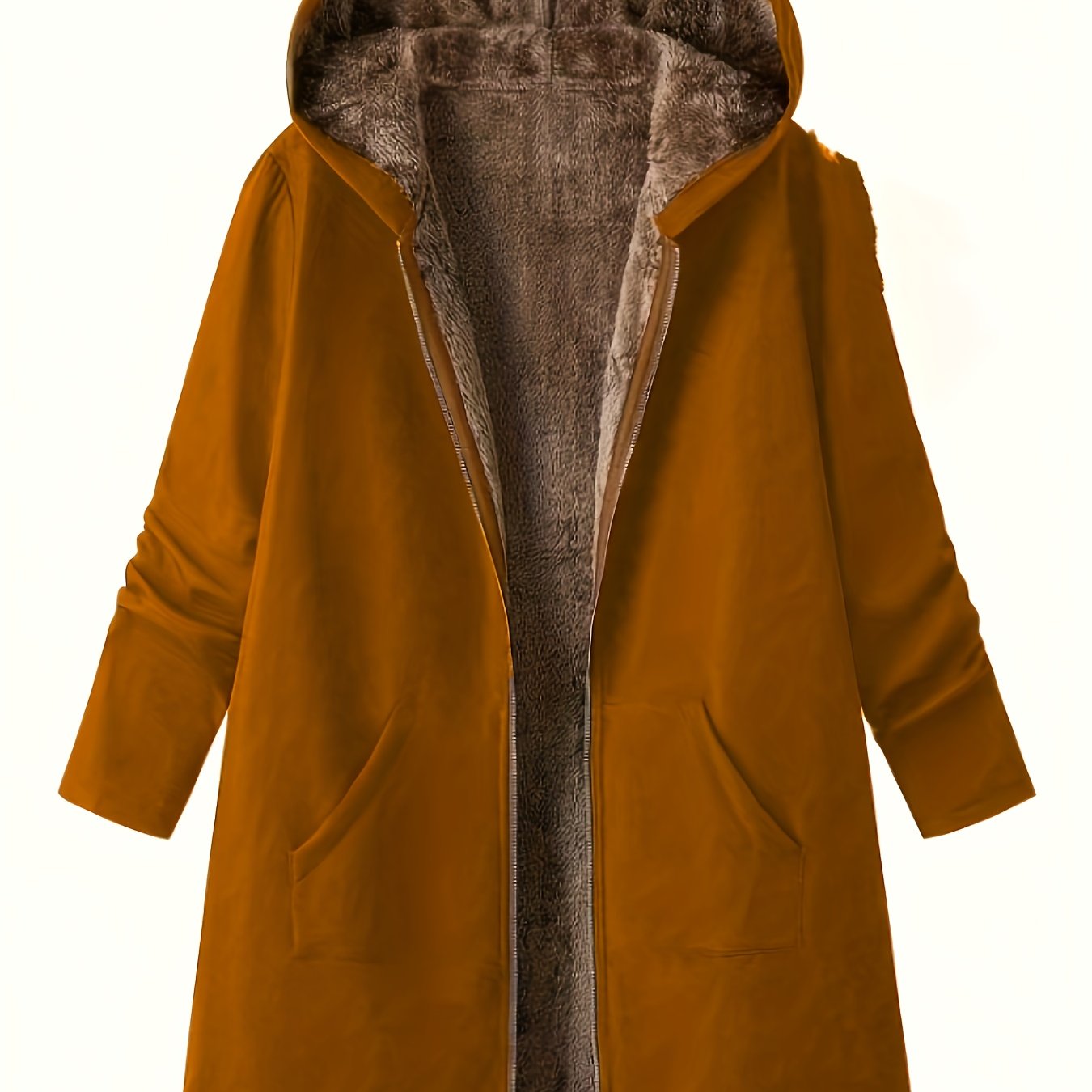 Elegant Winter Hooded Jacket with Pockets - Warm H-Line Coat Suitable for Fall/Winter, Machine Washable Outerwear