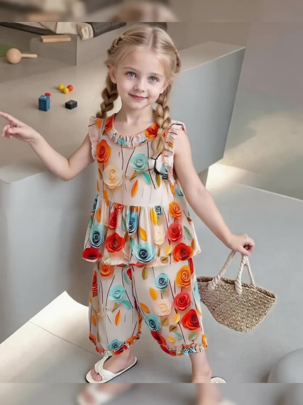 Chic Floral Sleeveless Top & Wide-Leg Pants Set - Colorful Botanical Print