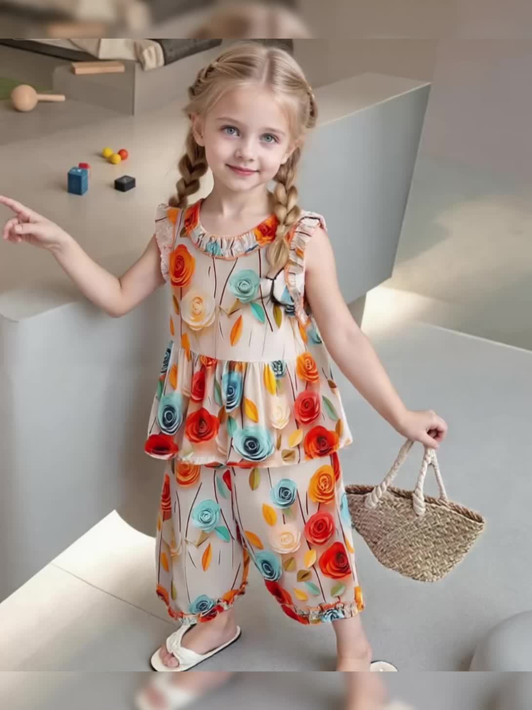 Chic Floral Sleeveless Top & Wide-Leg Pants Set - Colorful Botanical Print