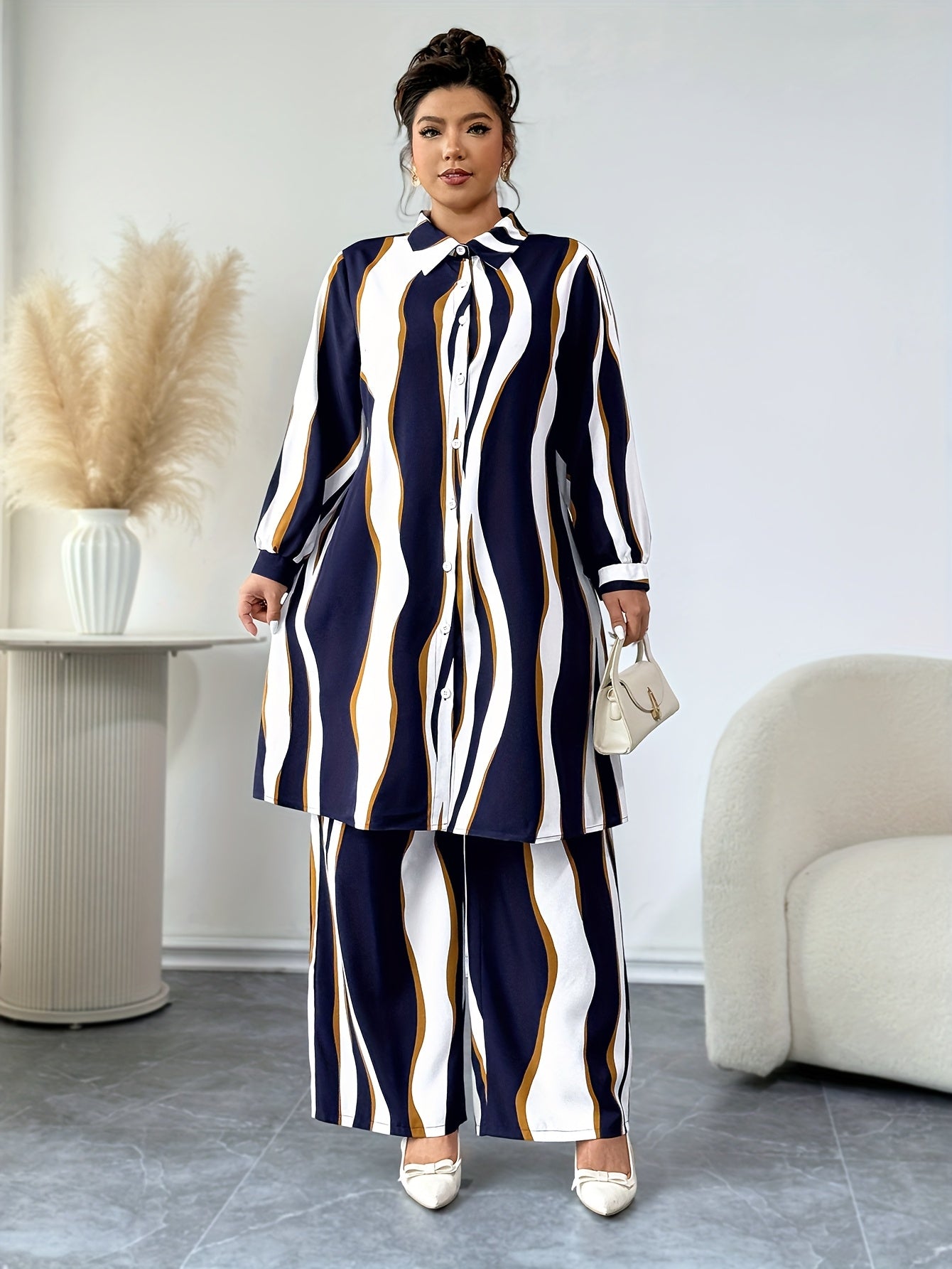 Plus Size, Targeted Fashion Casual Elegant Printed Women's Set