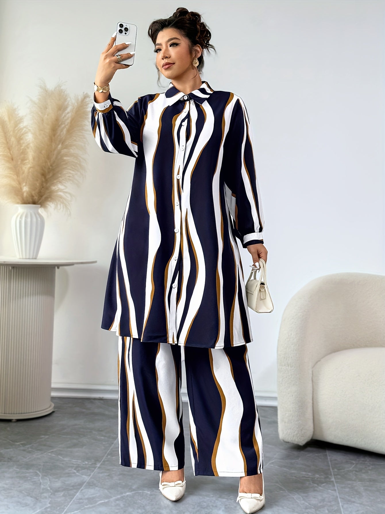 Plus Size, Targeted Fashion Casual Elegant Printed Women's Set