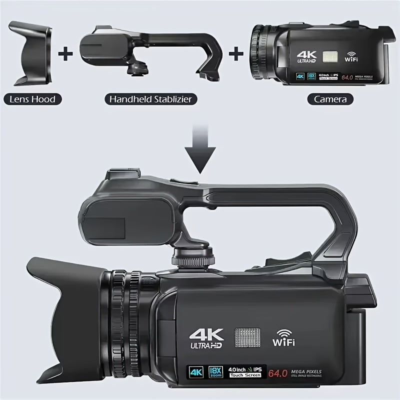 4K Ultra HD Vlogging Camera with 64MP, 60FPS, Auto Focus, 10.16cm Touch Screen