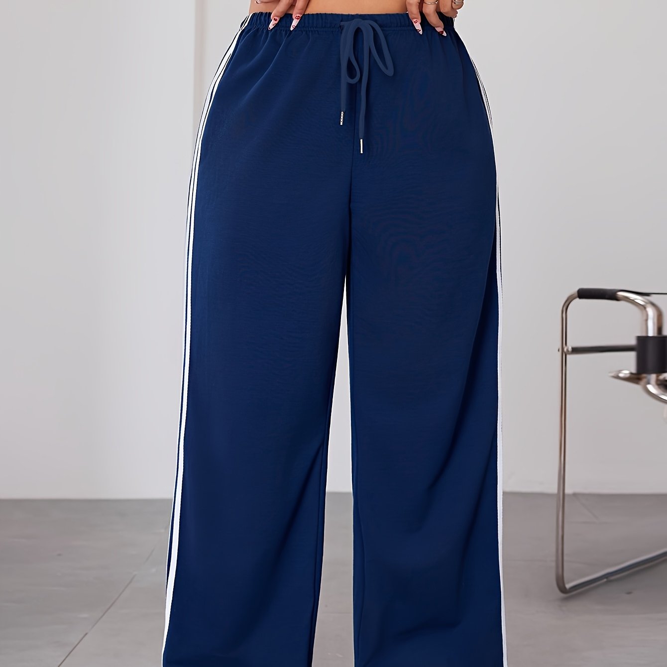 Plus Size Wide Leg Pants with Side Stripes