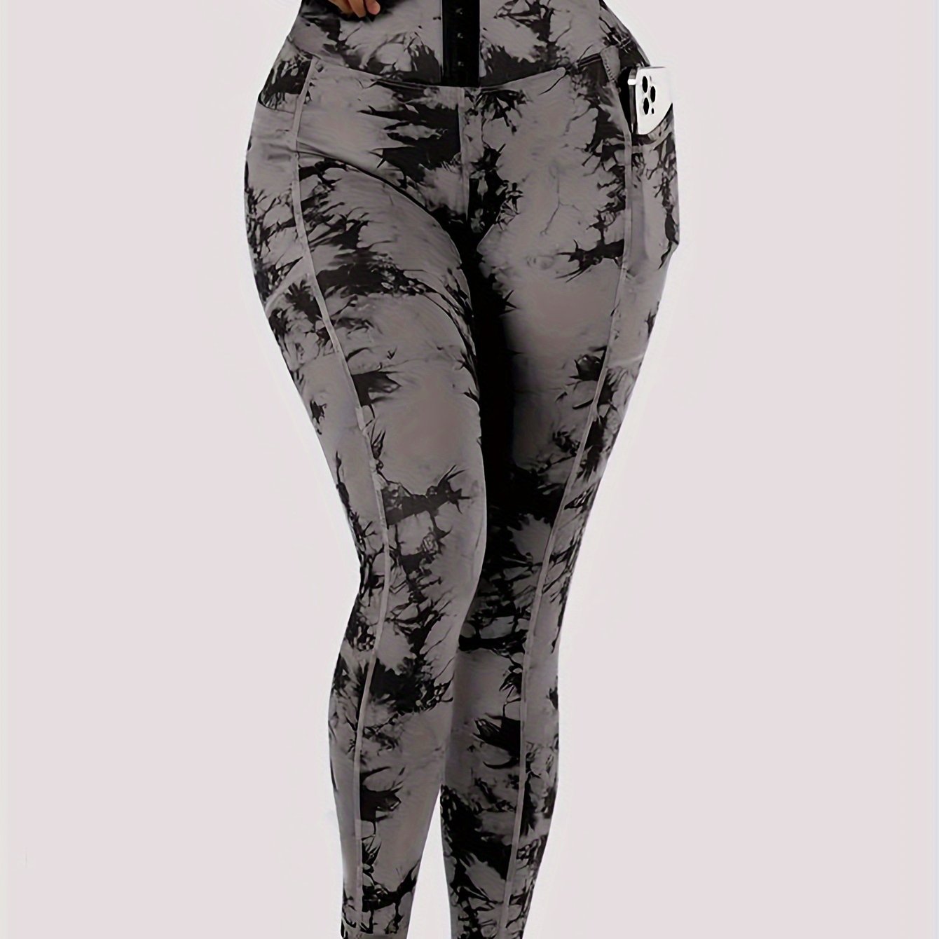 Women' High-Waist Tie-Dye Yoga Leggings with Front Button Closure & Pockets