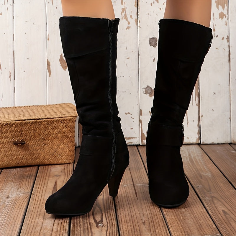 Chic Women's Mid-Calf Boots with Stiletto Heel Side Zipper