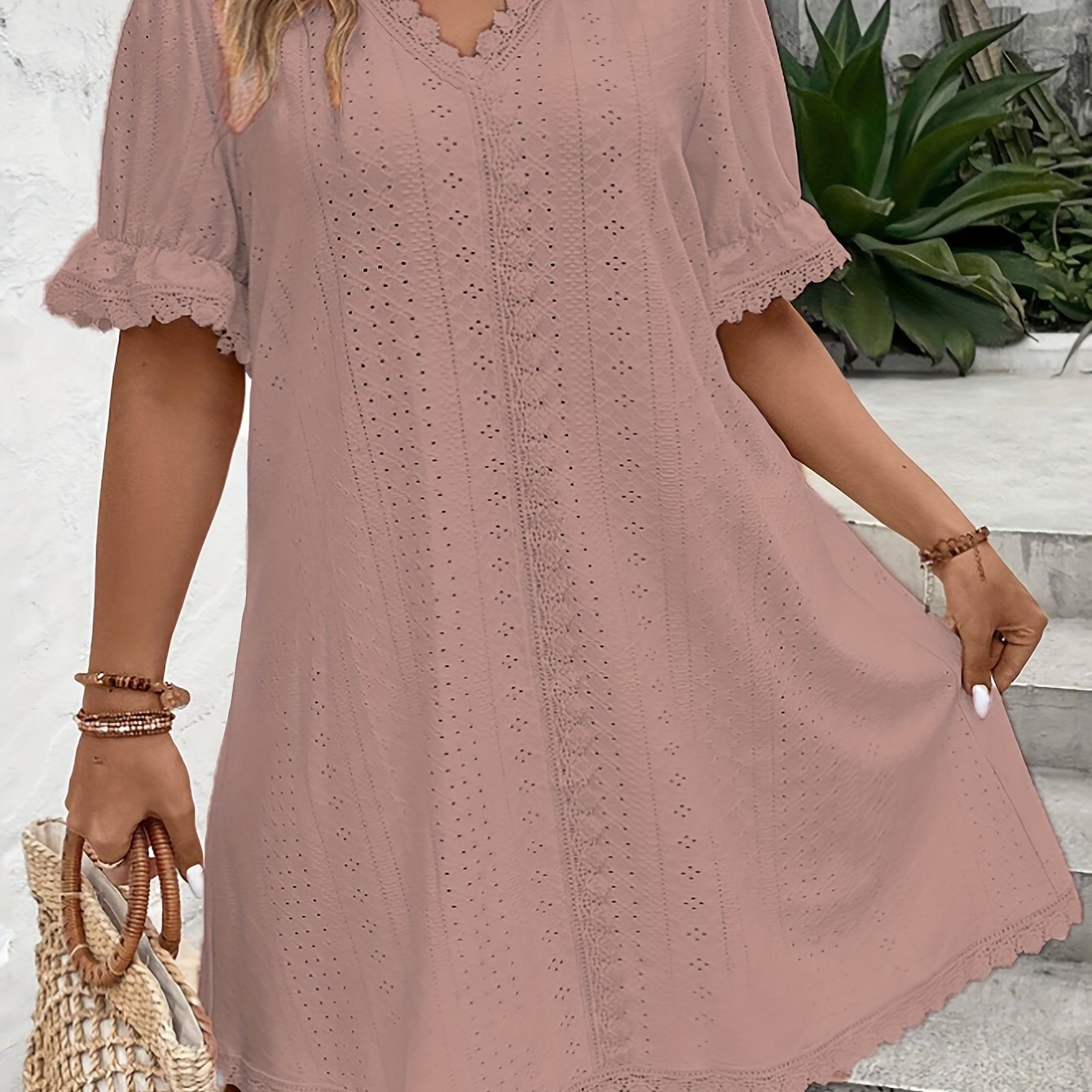 Casual Court Lock Flower Lace Loose Dress