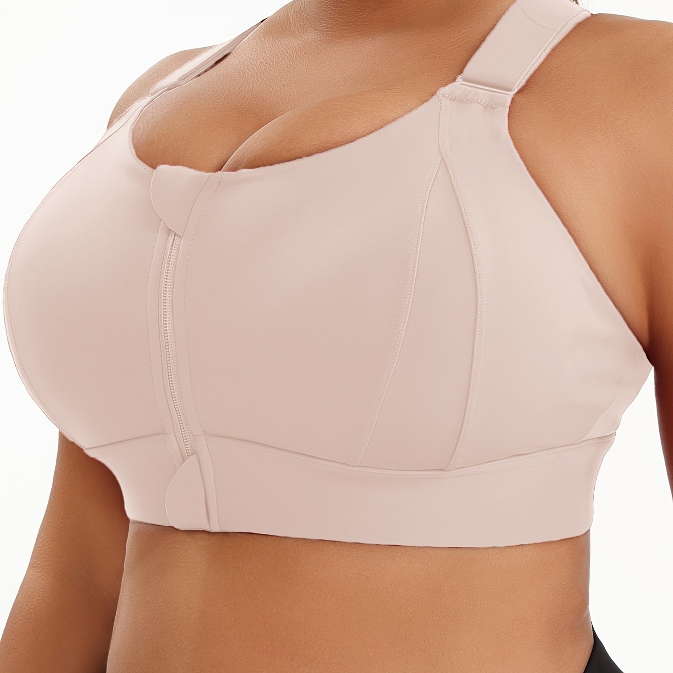 [Plus Size Sports Bra] High-Elasticity Plus Size Sports Bra | Women's Blue Bra with Zipper, Non-Removable Padding, Adjustable Shoulder Straps