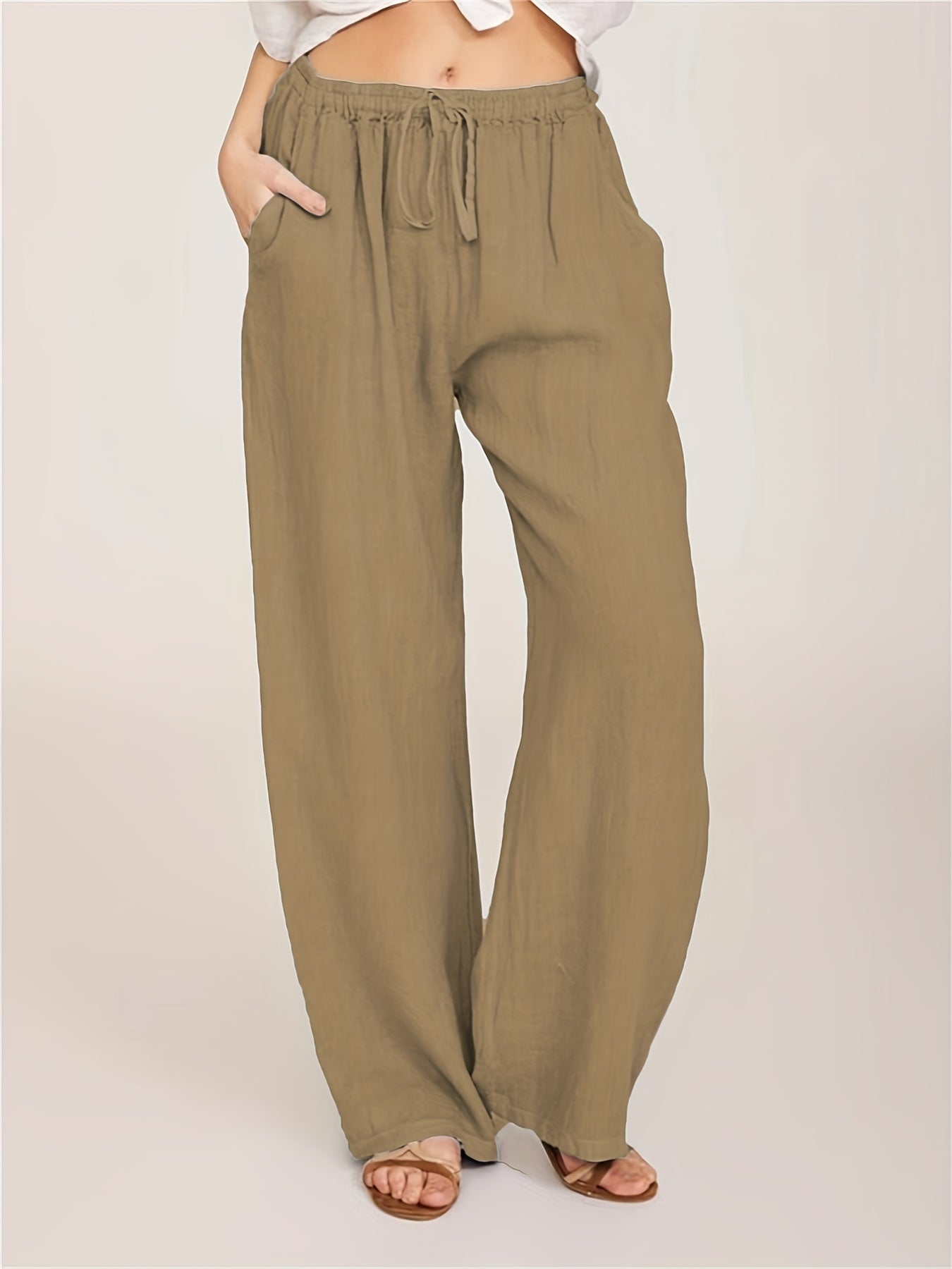 Drawstring Wide Leg Solid Loose Palazzo Pants