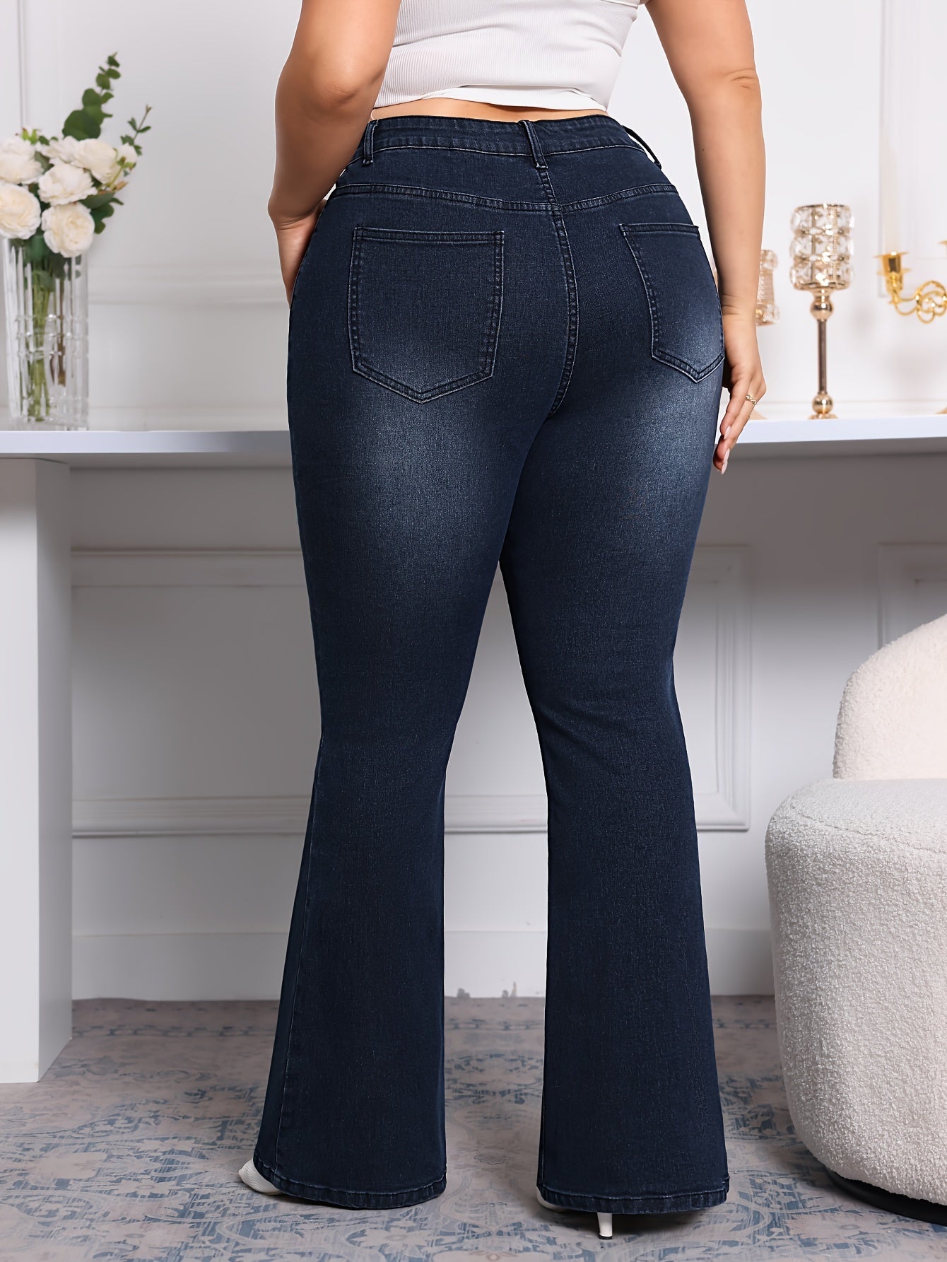 Flare Leg Plain Washed Casual Style Zipper Button Pants
