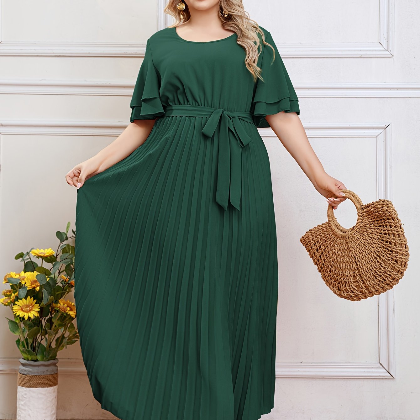 Simple pleated plus-size Women's dress