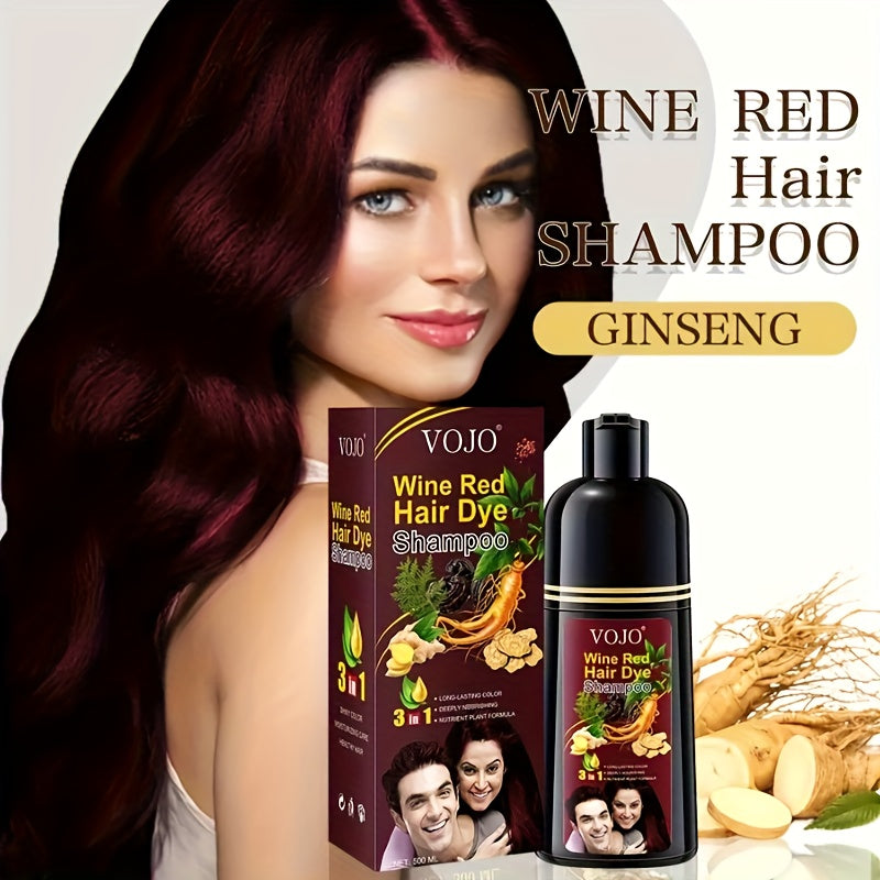 Herbal Hair Dye Shampoo - Fast Coloring, Suitable for Both Men and Women, Contains Ginseng and Ginger Extracts, Available in Dark Brown, Wine Red, Black