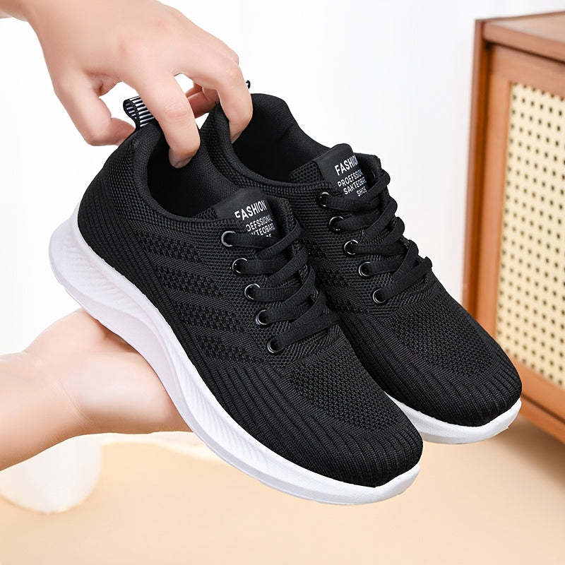 [1 Pair Women'S Breathable Running Sneakers] 1 Pair Women'S Breathable Casual Running Sneakers, Solid Color Fabric Low-Top Lace-Up Shoes with PVC Sole for All Seasons