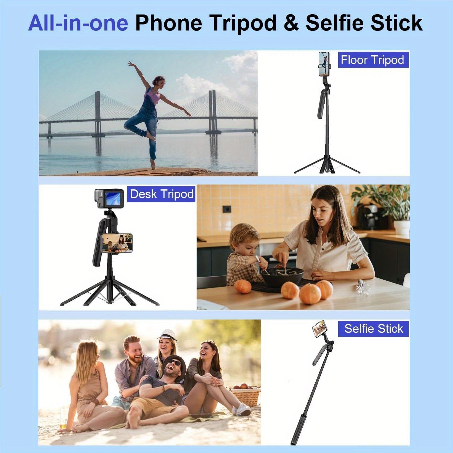 Auto Face Tracking Tripod 360° Rotation, Extendable