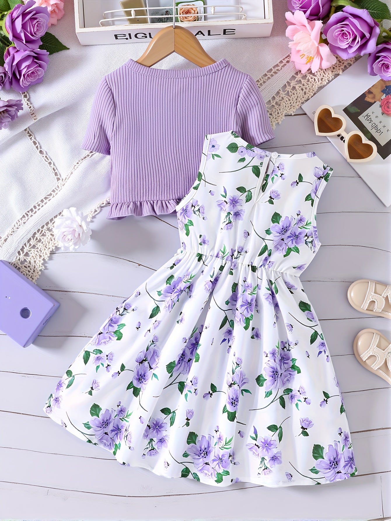 Girls' Fashion Princess Print Dress with Jacket