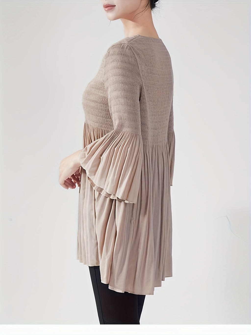 Women's French Style Smoothing A-Line T-Shirt with Bell Sleeve Top