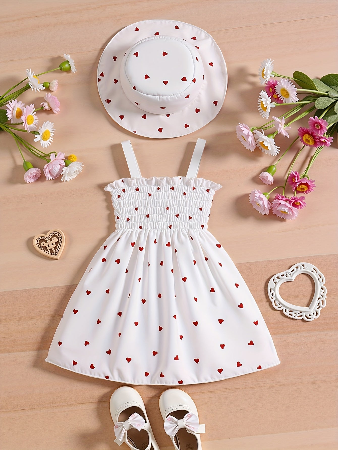 Casual Beachy Daisy Print Girls' Sleeveless Sun Hat Dress